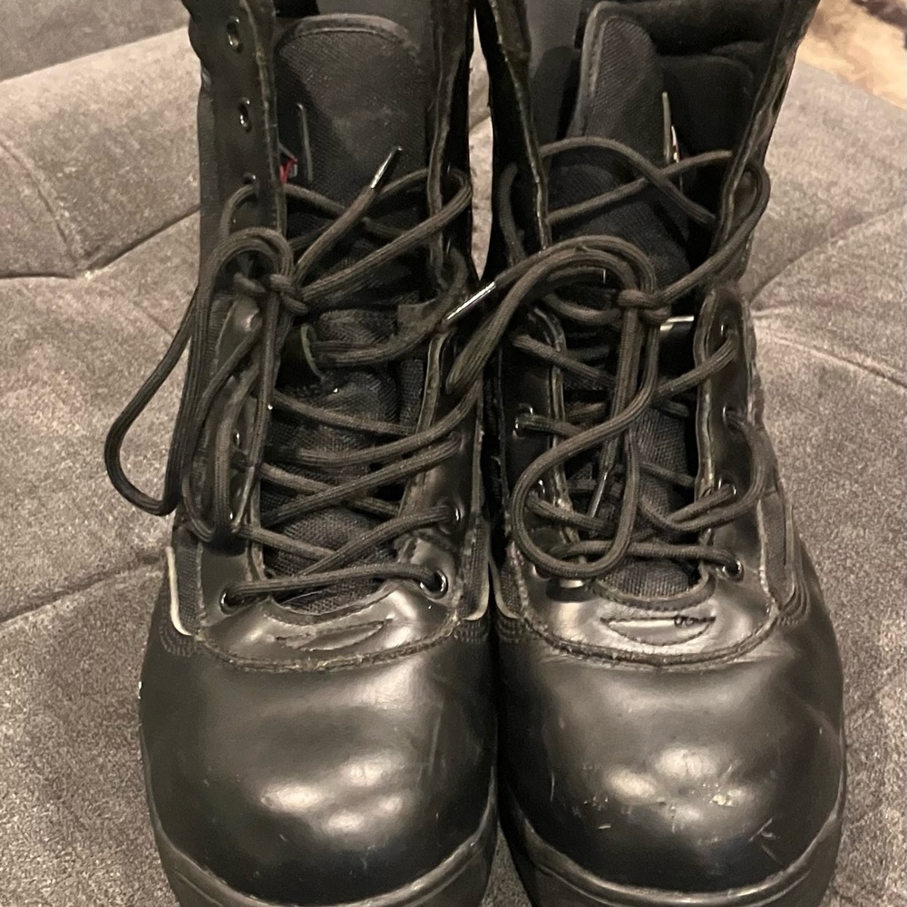 Black Leather Combat Boots with High-Top Design